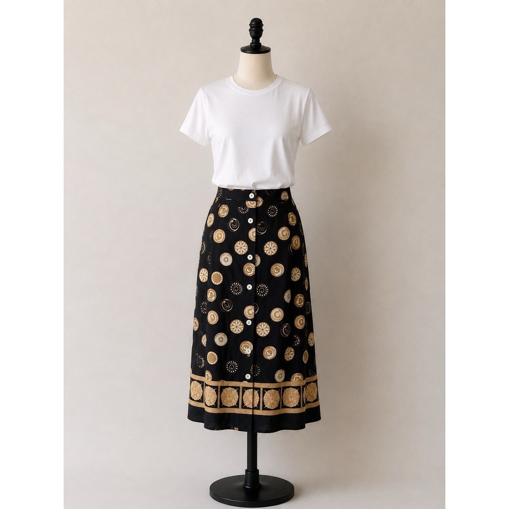 Vintage Southern Lady Midi Button Up Skirt Size Medium Boho Cottagecore Coastal
